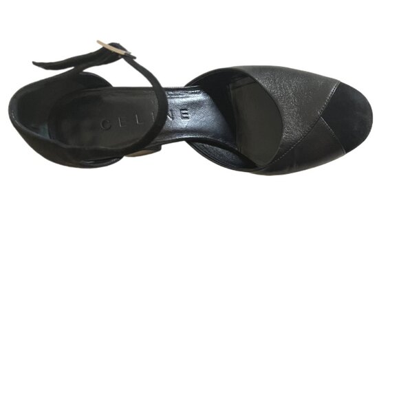 Celine Blk Leather/Suede Mary Jane’s Round Toe Chunky Heels Gold Buckle Size 37 - Picture 8 of 13